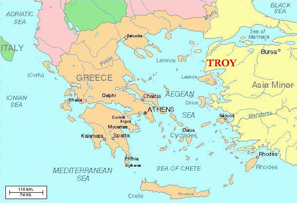 Map Of Ancient Greece And Troy Classical Literature